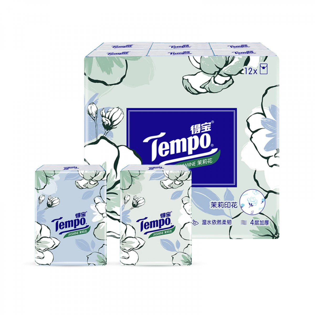 得宝(Tempo) 手帕纸 迷你4层加厚纸巾 7张*12包 茉莉花味 单位：包