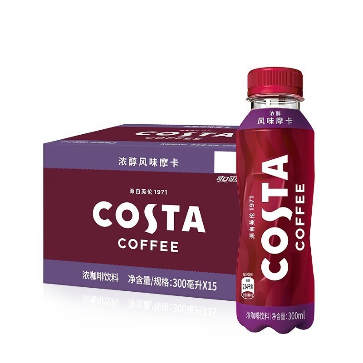 可口可乐咖世家COSTA COFFEE金妃拿铁浓醇风味摩卡醇正拿铁纯萃美式浓咖啡饮料 浓醇风味摩卡300ml*15瓶 单位：箱