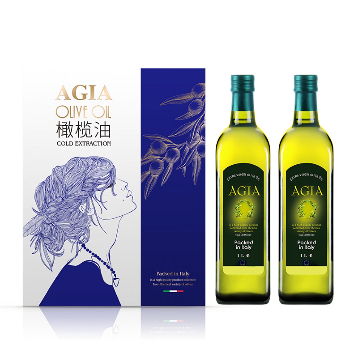 阿茜娅 特级初榨橄榄油-至尊礼盒 健康好油 食用油 年货福利 意大利原装进口1000ml*2瓶