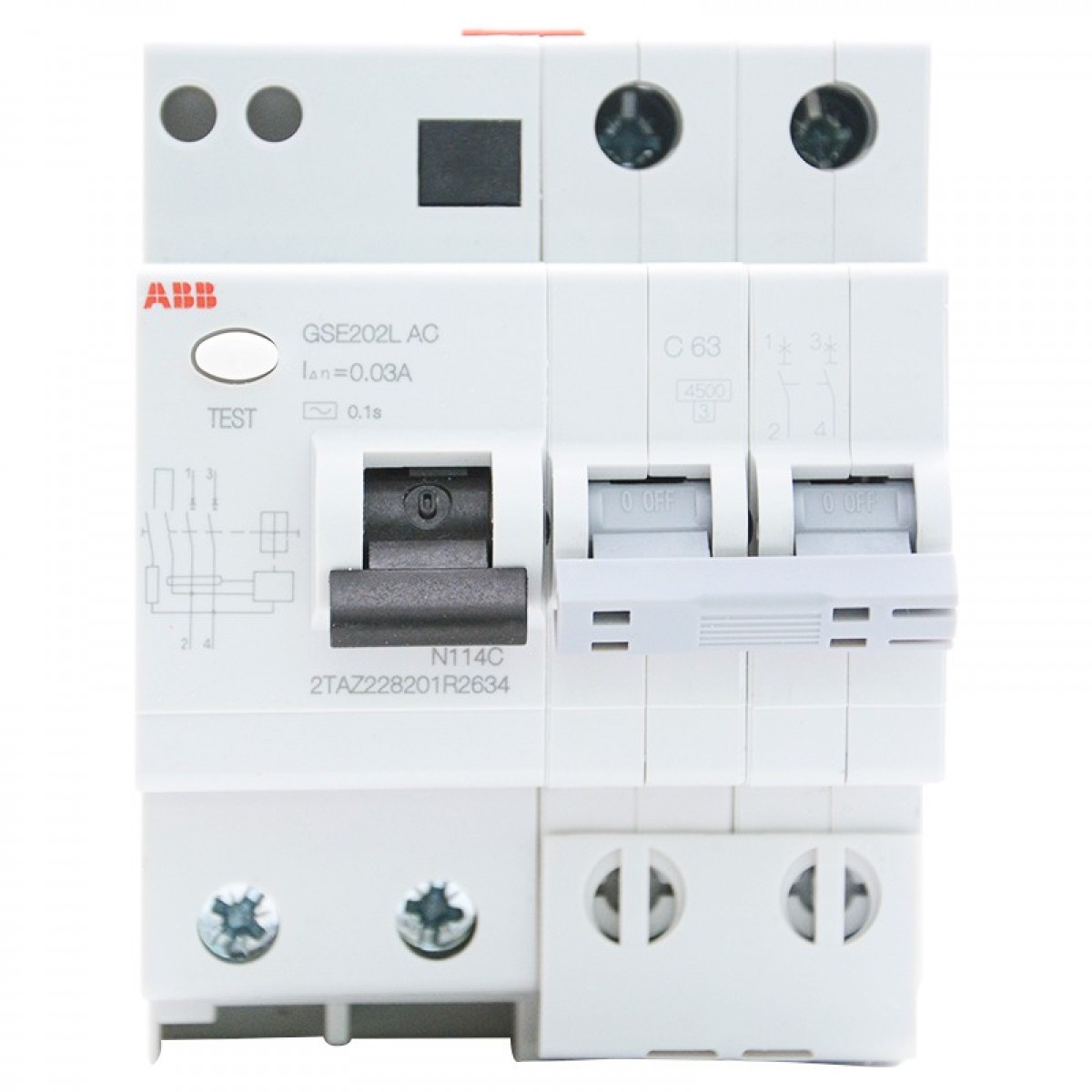 ABB断路器 2P63A漏电保护器微型空气开关带漏保 GSE202L AC-C63 单位：个