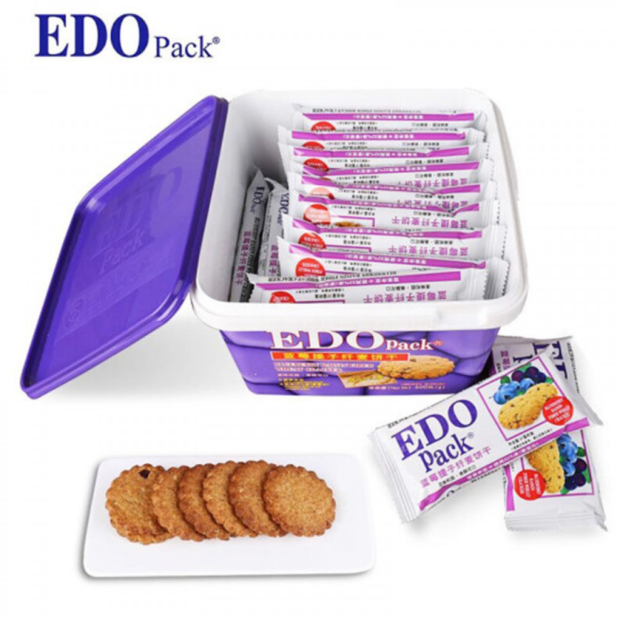 EDO pack 零食早餐 纤麦消化饼干 蓝莓提子味 600g/盒 年货团购礼盒 过新年广东广州深圳特产 5盒起订 单位：盒