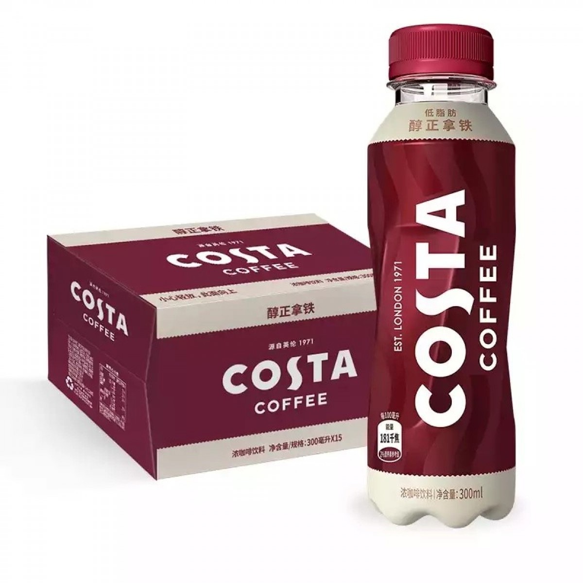 可口可乐咖世家COSTA COFFEE金妃拿铁浓醇风味摩卡醇正拿铁纯萃美式浓咖啡饮料 醇正拿铁300ml*15瓶