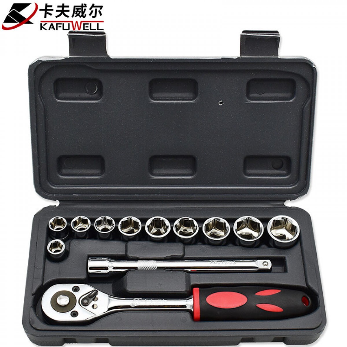 卡夫威尔 汽修工具箱套装10mm中飞3/8棘轮套筒扳手组套汽车机修修车工具12件套 SS012A02
