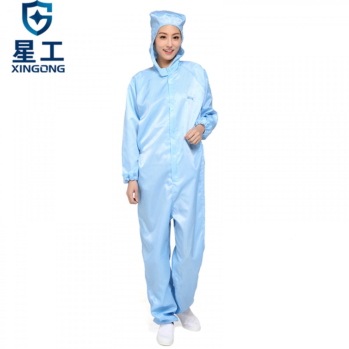 星工（XINGGONG）防静电服 连体带帽无尘洁净服防尘用喷漆防护工作服 蓝色XXL码 1套 3套起订