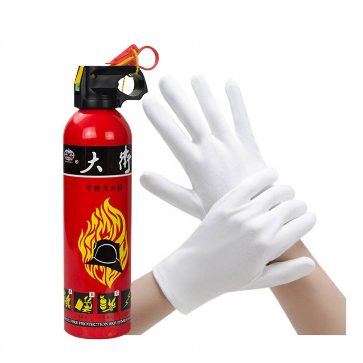谋福 203车载灭火器汽车干粉车内小型灭火器棉汗布劳保白手套(灭火器/汗布手套)  组合装 5组起订