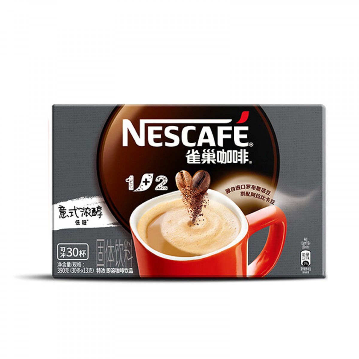 雀巢（Nestle）速溶咖啡1+2特浓微研磨三合一冲调饮品盒装30条390g 单位：盒